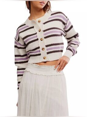 NWT Free People Lila Stripe Cardigan in Ivory Combo